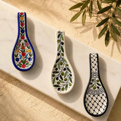 Handmade Palestinian Ceramic Spoon Rest – Kitchen Spoon Holder