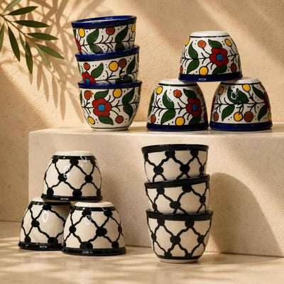 Palestinian Sada Coffee Cups Set of 6 – Small Ceramic Arabic Coffee Cups (6×6×5 cm)