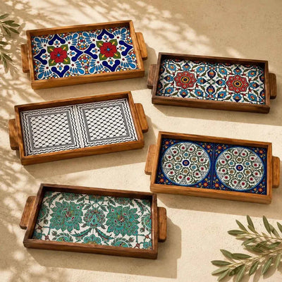 Handmade Palestinian Rectangular Ceramic Serving Tray – 15 × 30 × 3cm