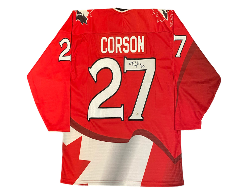 Maillot réplique rouge Bauer de l'équipe Canada, autographié par Shayne Corson