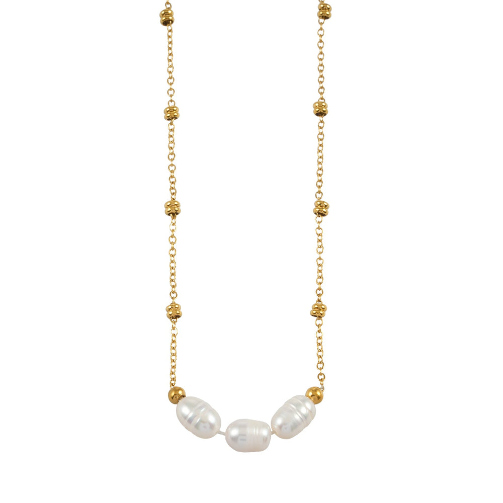 DAMINNA Or : Collier délicat à perles avec trio de perles d'eau douce