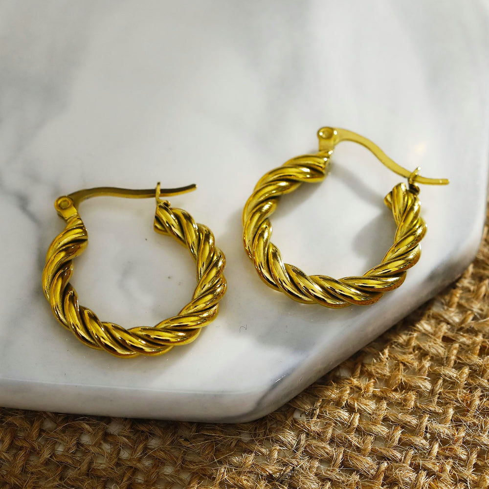 Boucles d'oreilles anneau texturé torsadé or DAVANIA