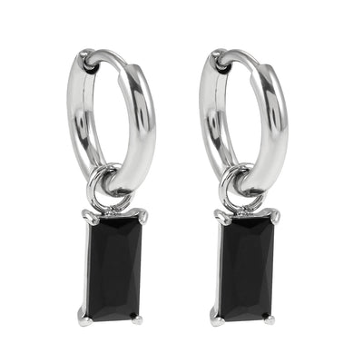 Boucles d'oreilles pendantes DAYSIA Or Blanc (Ton Argenté) : Cristal Noir Inspiré Vintage Encapsulé.