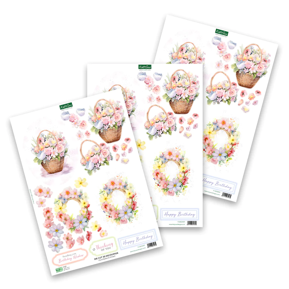 Die Cut Decoupage – Floral Basket & Wreath (pack of 3) — Ecstasy Crafts
