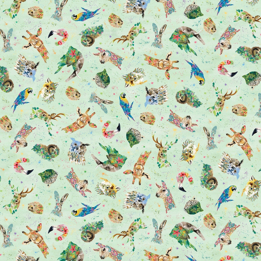 Brush With Nature par Louise Nisbet - Portrait d'animaux sauvages en désordre vert