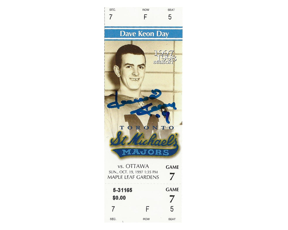 Billet de souche du match hommage de Dave Keon des St. Michael's Majors autographié