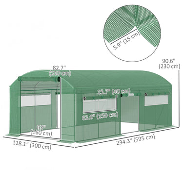 Outsunny 19.5' x 10' x 7.5' Walk-in Tunnel Greenhouse with 3 Roll-Up Doors and Large Mesh Windows, Outdoor Green House, Plant Hot House Tent with Galvanized Steel Frame, Green