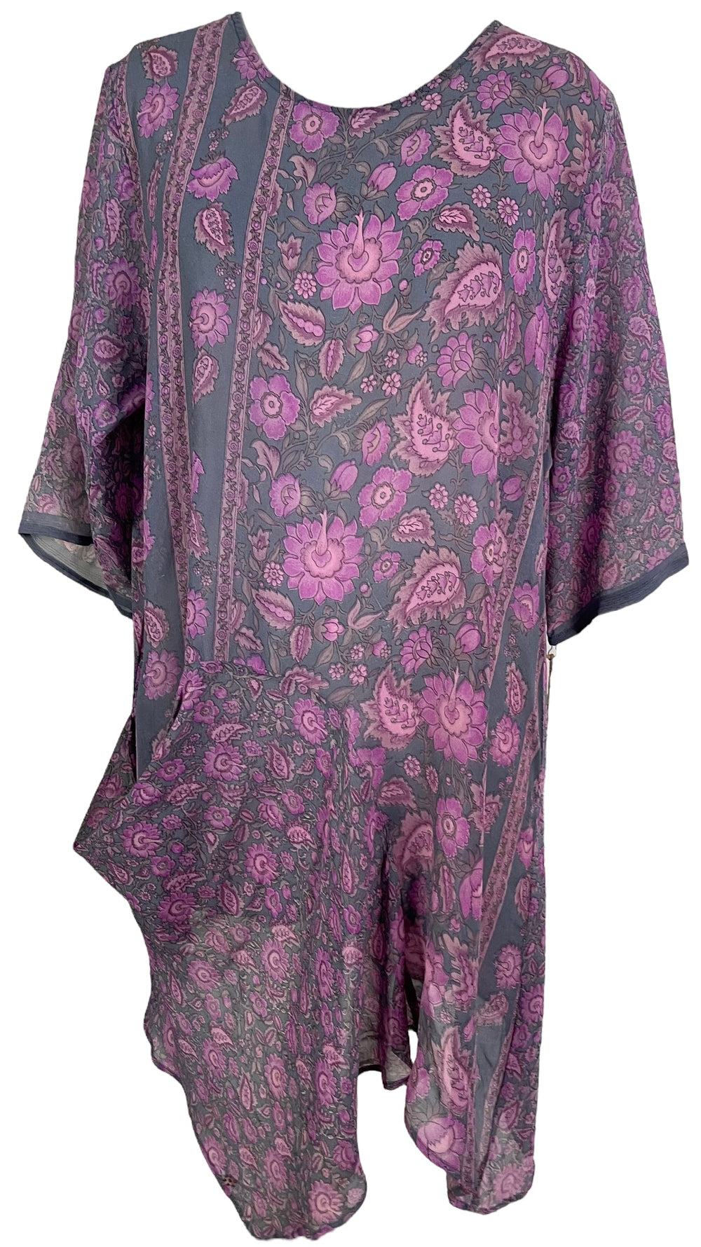 PRG6037 Robe tunique en pure soie transparente Avatar avec poche intégrée