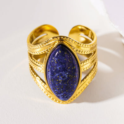 TIAMO : Bague d'inspiration vintage avec triple anneaux ornés et pièce centrale en Lapis Lazuli