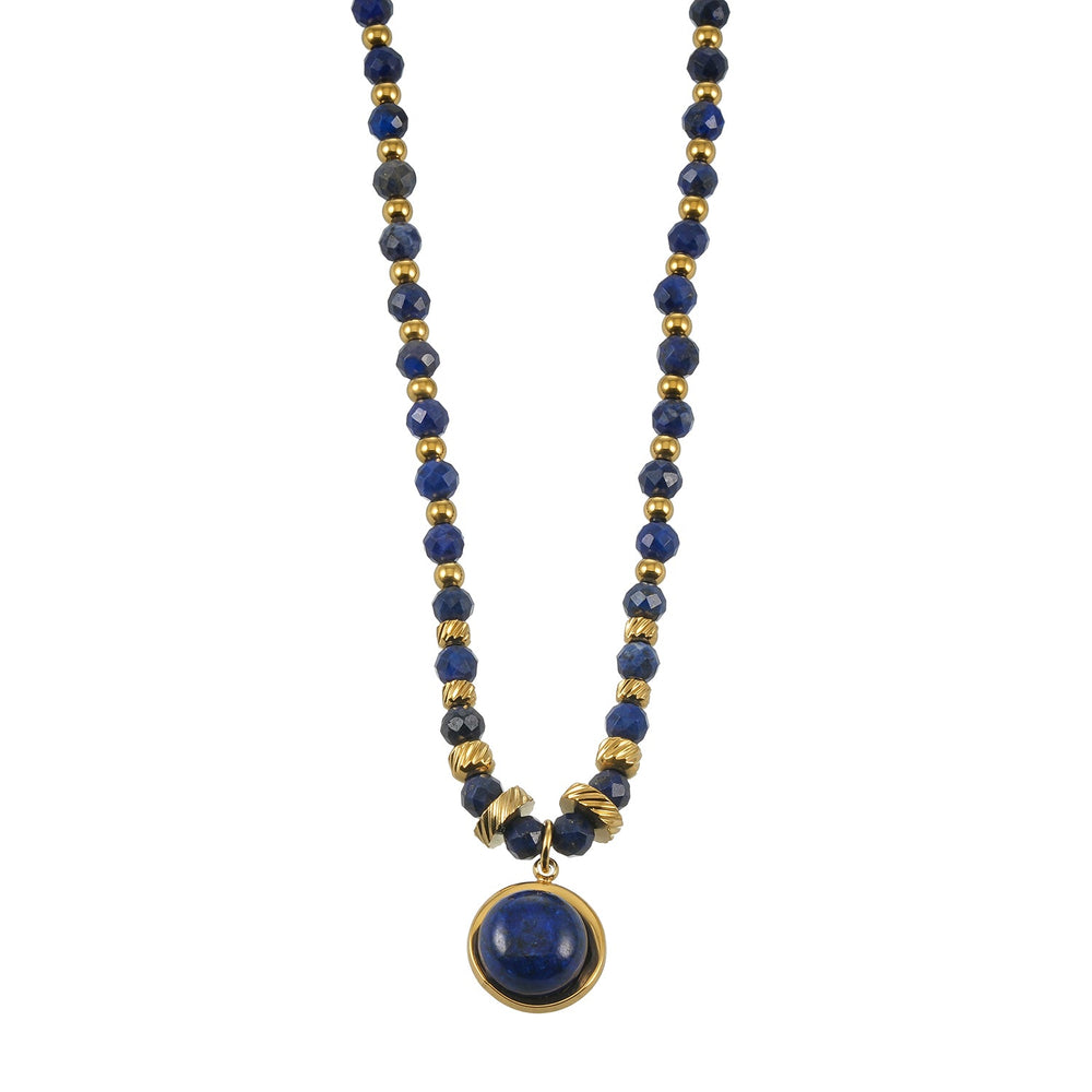 TANISHIA: Natural Lapis Lazuli & Gold Infused Beaded Pendant Necklace