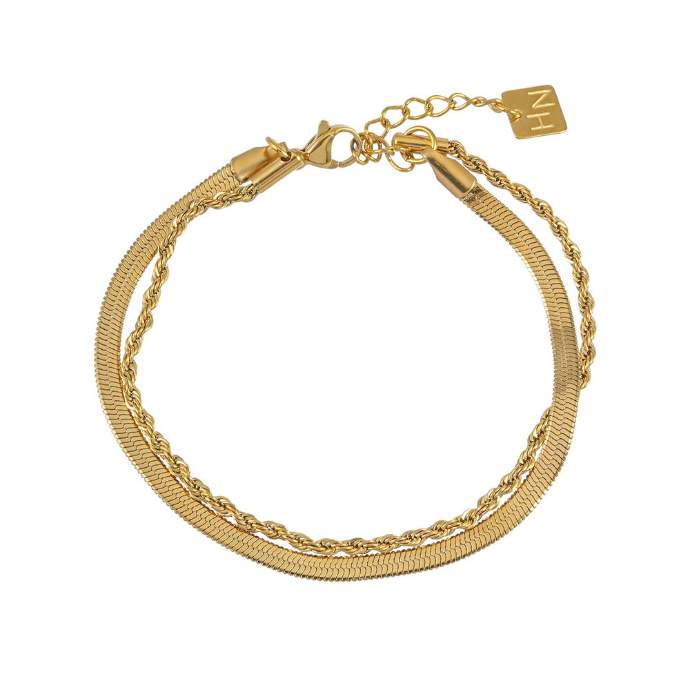 FILSAN Or : Bracelet à chaîne serpent et chaîne corde plates 2 épaisseurs