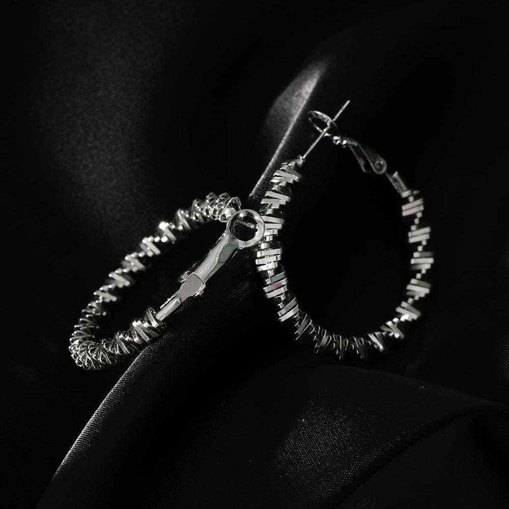 Boucles d'oreilles créoles Style SPRINGDALE Argent : perlées géométriques texturées
