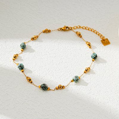 GIROC : Bracelet de cheville avec perles dorées et pierres naturelles d'améthalline africaine