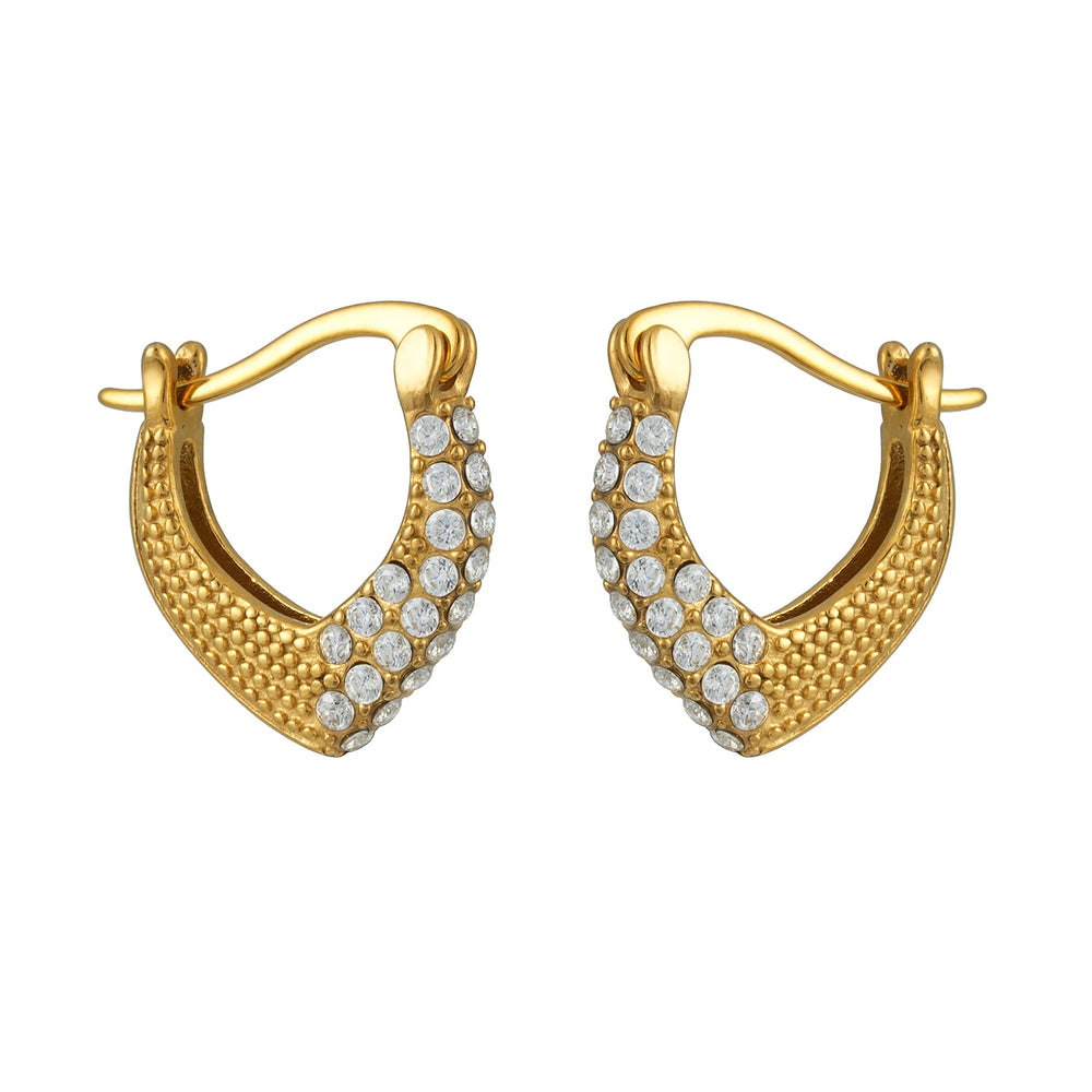 EDMANA Or : Boucles d'oreilles texturées avec zircone pavée Art Déco