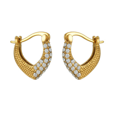 EDMANA Or : Boucles d'oreilles texturées avec zircone pavée Art Déco