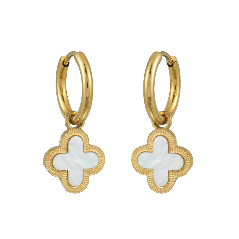 KADSRA Gold: Clover Shaped Shell Charm on a Classic Round Hoop