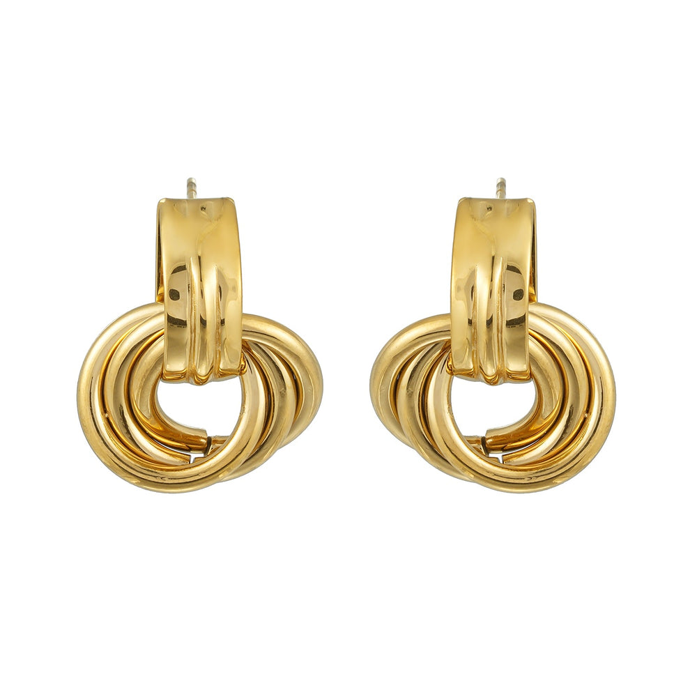 CALIGANTI Or : Boucles d'oreilles anneaux doubles entrelacés style rétro