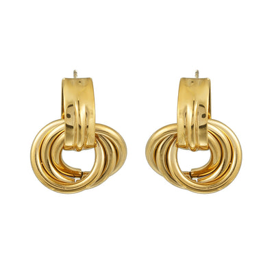 CALIGANTI Or : Boucles d'oreilles anneaux doubles entrelacés style rétro