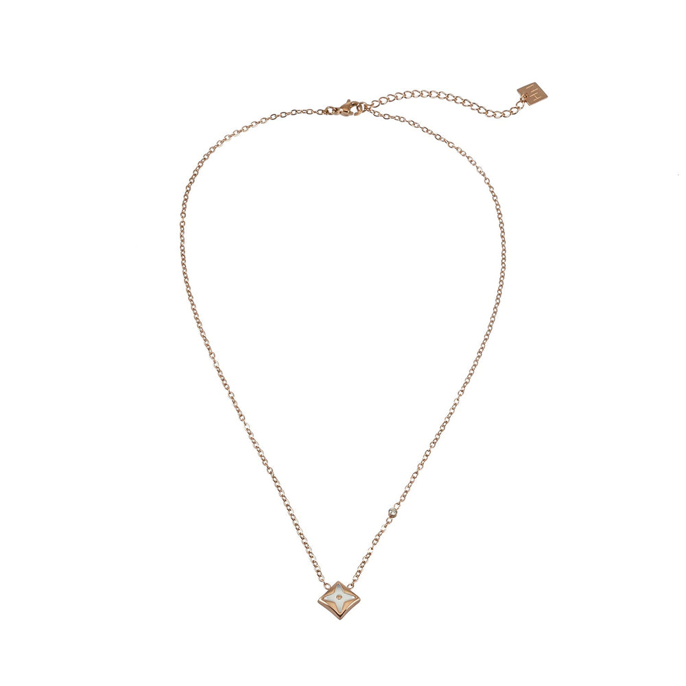 LAVINIA Or : Collier pendentif carré or avec étoile en nacre découpée et breloque mini zircone