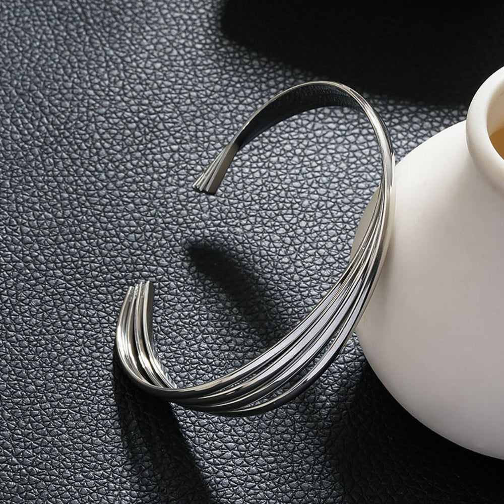 Bracelet LIVIA Argent (Or Blanc) : Lignes Géométriques