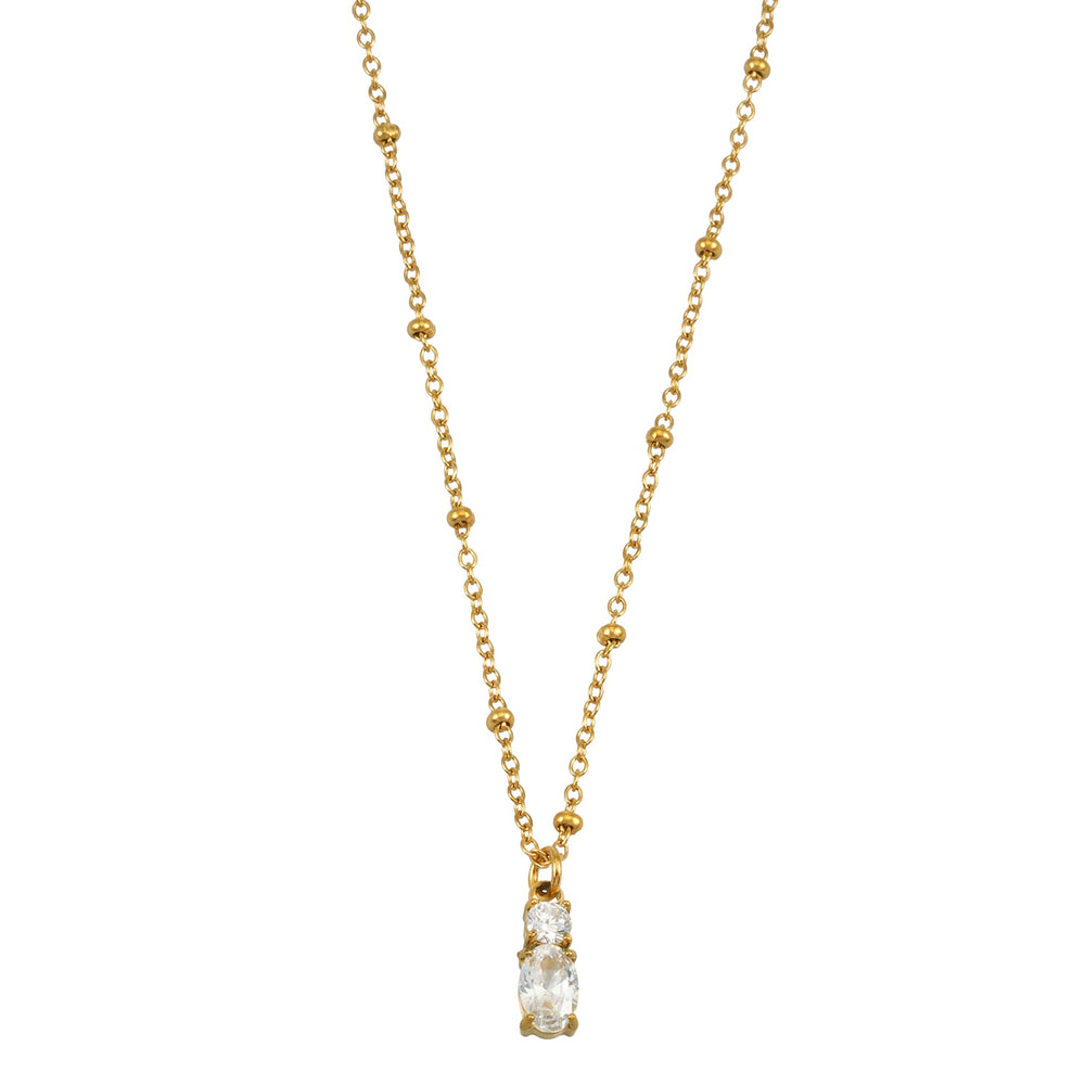 CABBANA Or : Ensemble de deux pendentifs en zircone sur un collier à chaîne perlée