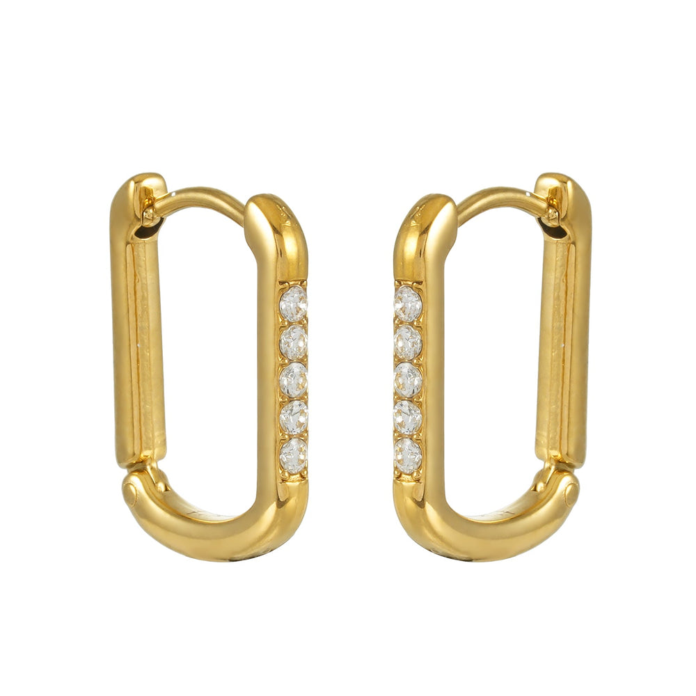 DEEQA Or: Boucles d'oreilles créoles rectangulaires pavées de zircone