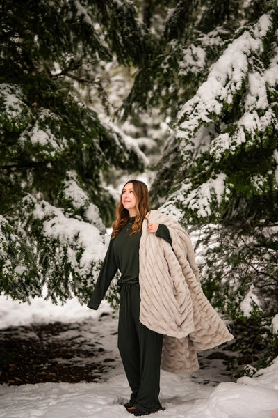 Deep Forest Green Waffle Unisex Long Pajama Set