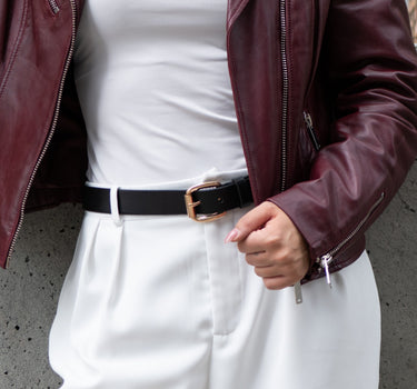 Keldon Women’s Italian Leather Belt with Rose Gold Roller Buckle