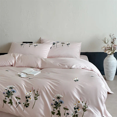 Royal Retreat Ensemble de housse de couette en coton 1000 TC à broderie florale marguerite - Rose