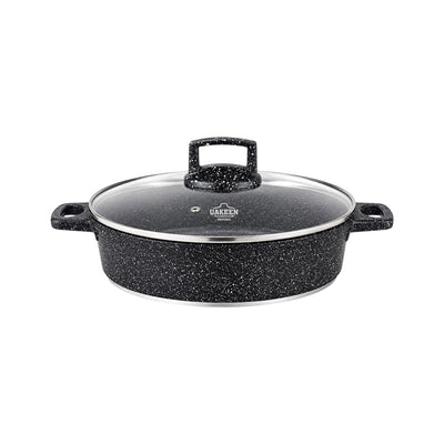 Casserole peu profonde en fonte granitée avec couvercle en verre – 28 cm, 4,1 L