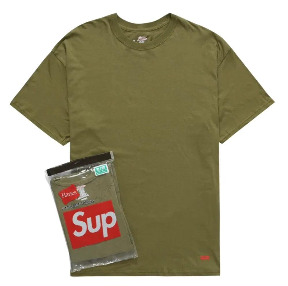 Supreme x Hanes Tagless Tees - Olive (2 Pack)