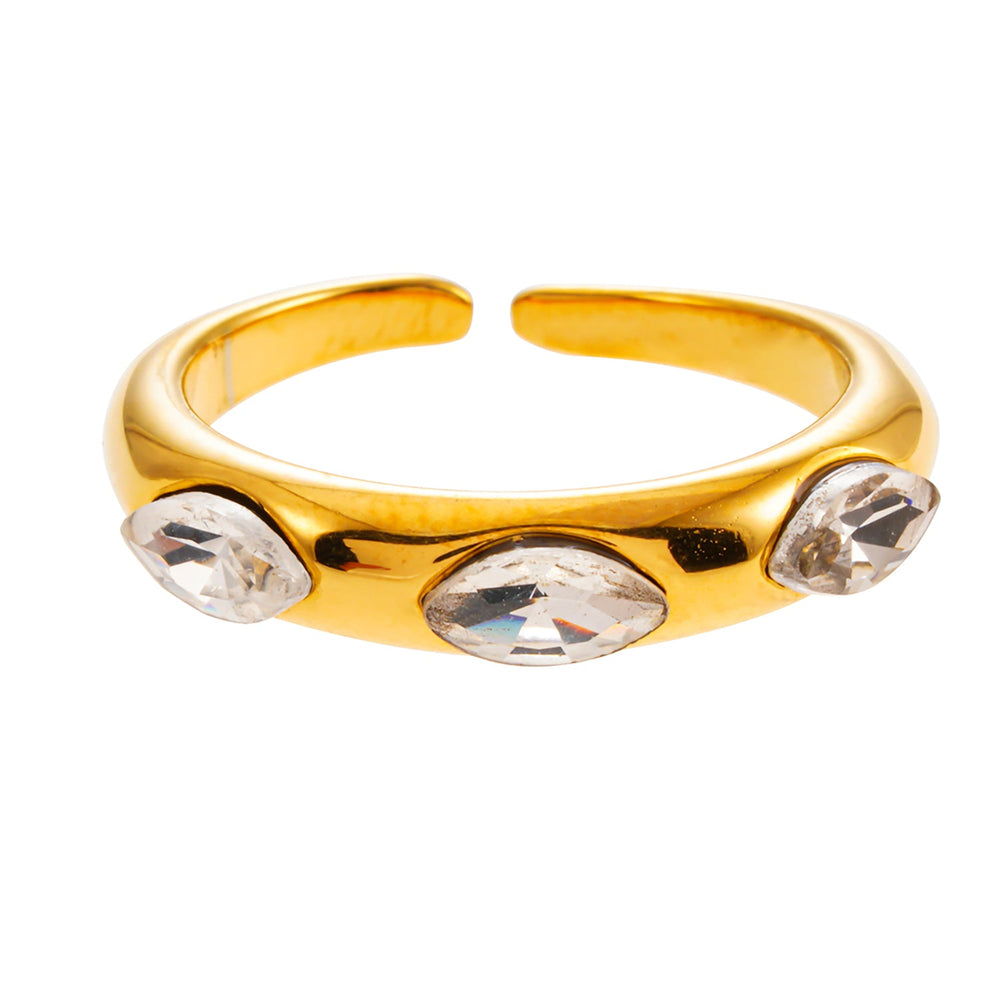 Style ELENITA : Bague à bande d'inspiration moderniste avec triple zircone