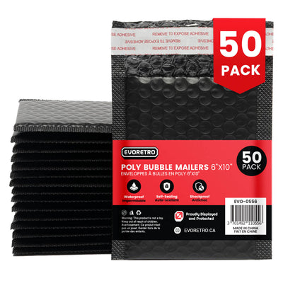 EVORETRO 50 enveloppes à bulles 6x10" – Enveloppes d'expédition protectrices noires