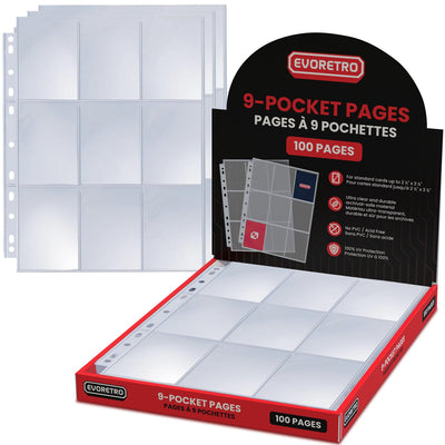 Pages de classeur à 9 pochettes pour cartes à collectionner – Lot de 100