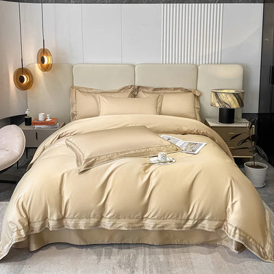 Parure de couette brodée Royal Retreat avec bordure dorée 1000 TC - Champaign