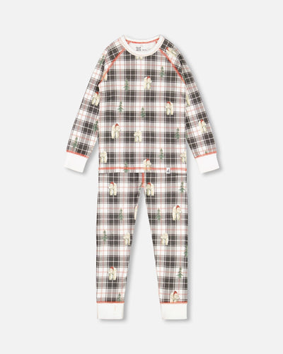 Ensemble Pyjama Deux Pièces en Coton Biologique pour Enfant, Motif Ours Polaire, Collection Noël Famille