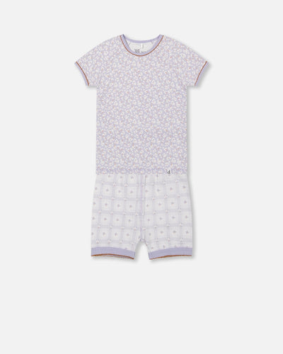 Ensemble de pyjama deux pièces en coton biologique, imprimé petites fleurs lilas