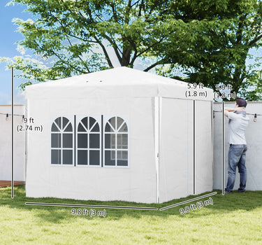 Outsunny 10' x 10' Pop-Up Canopy Tent with Sidewalls, Height-Adjustable, Carry Bag Included, for Outdoor, Garden, Patio, White
