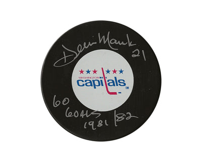 Dennis Maruk palet de hockey signé des Capitals de Washington, modèle vintage, dédicacé « 60 Goals 1981/82 »