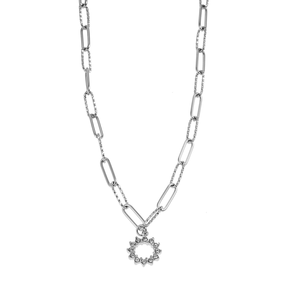 FRETTA : Collier avec pendentif étoile scintillante, chaîne trombone en or blanc (ton argenté)
