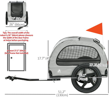 Aosom Dog Bike Trailer with Mesh Windows, Safety Leash, Safety Flag, Front/Rear Doors, for Medium Dogs Travel, Light Grey