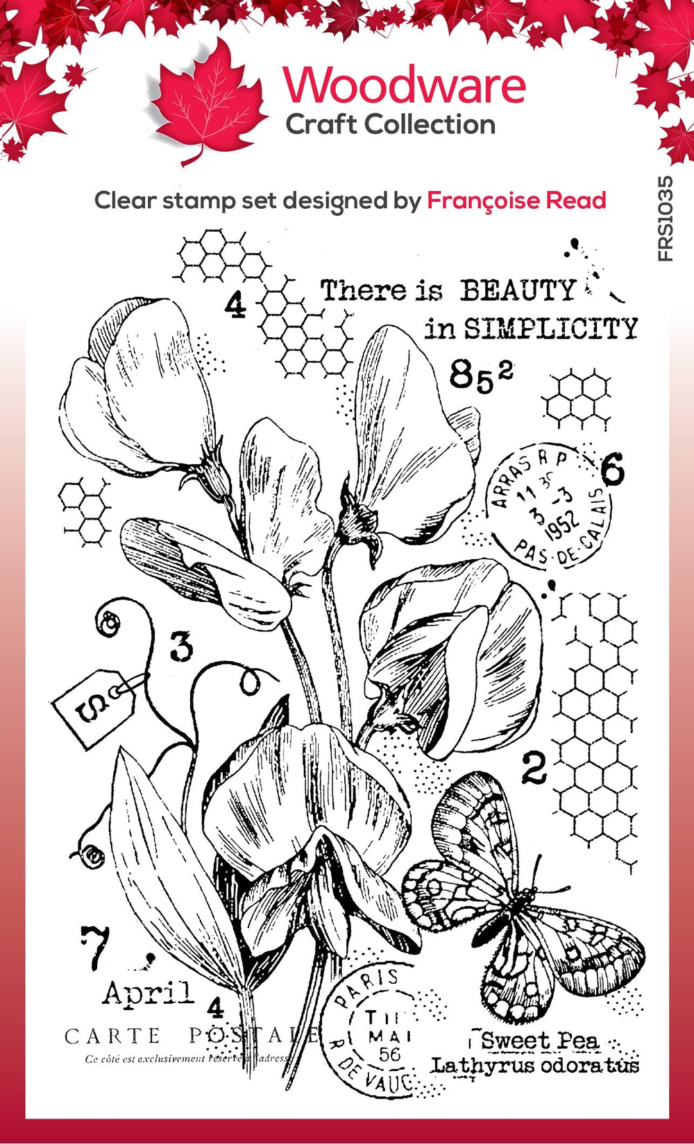 Woodware Clear Singles Sweet Pea Postcard 4 in x 6 in Stamp Set — Ecstasy Crafts