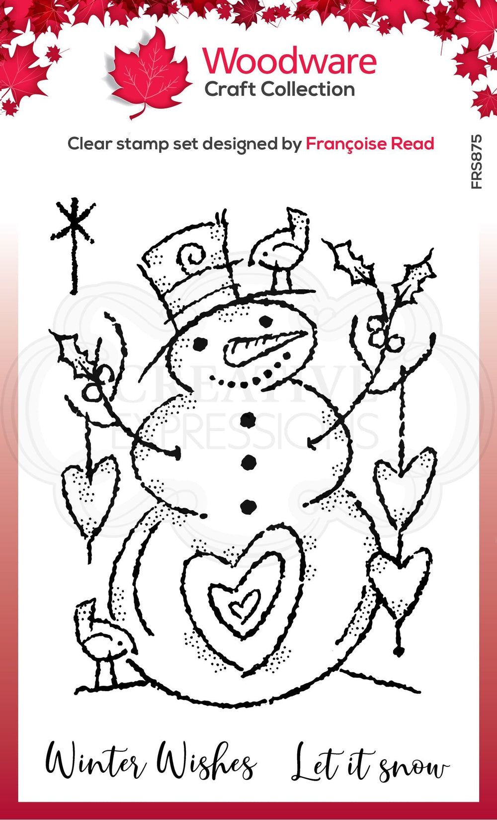 Tampon Woodware Clear Singles Bonhomme de neige affectueux 10 cm x 15 cm