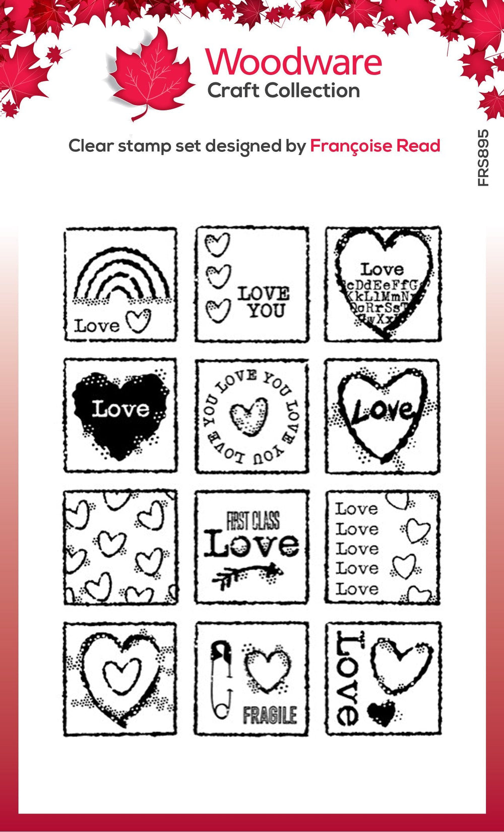 Tampon Woodware Clear Singles Love Squares 10,16 cm x 15,24 cm