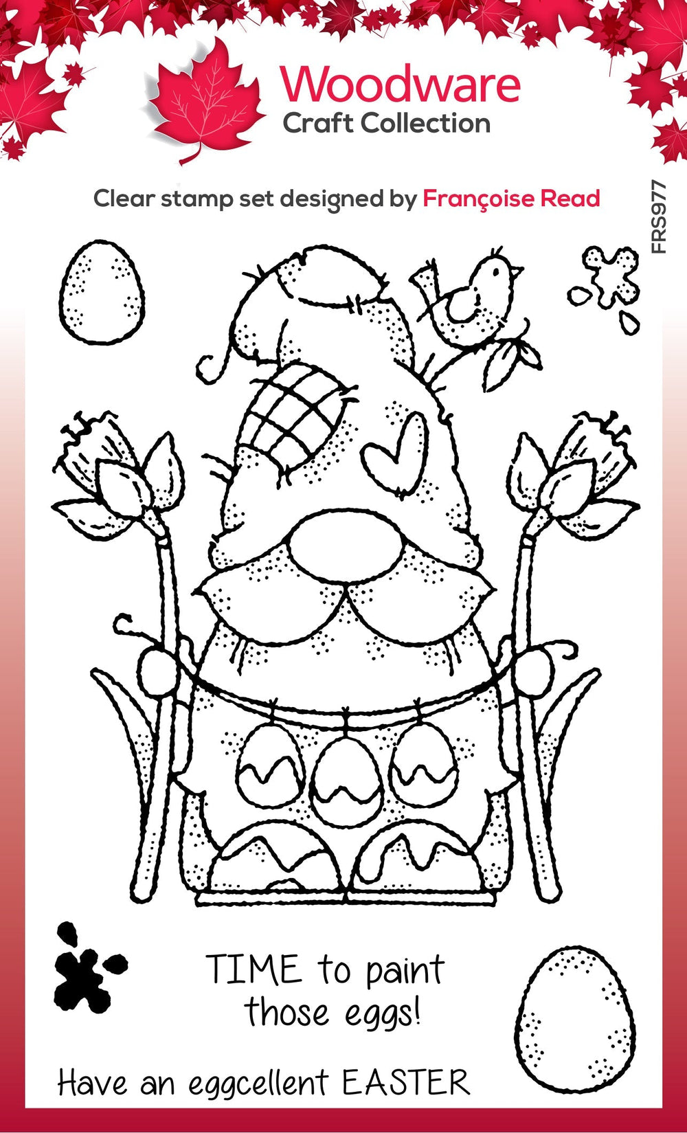 Tampon Woodware Clear Singles « Gnome peinture d'œufs » 4 po x 6 po