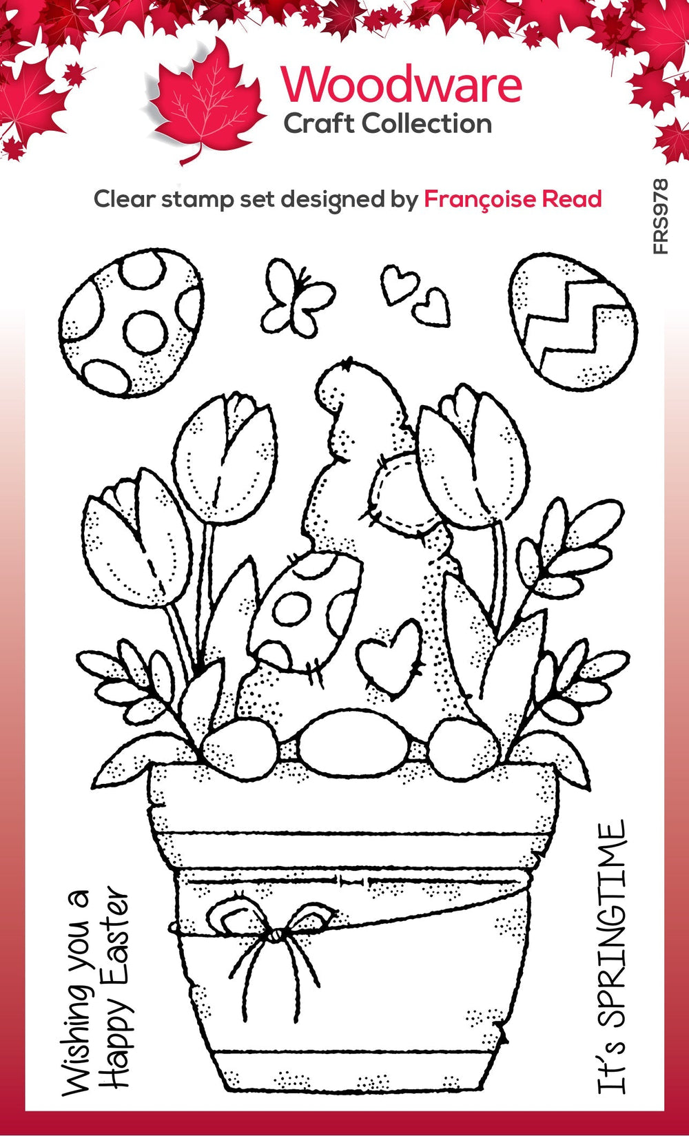Tampon transparent individuel Woodware Nain pot de fleurs 10 x 15 cm