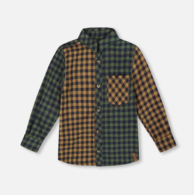 Chemise en flanelle à manches longues | Carreaux jaunes et verts | Deux Par Deux