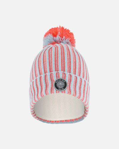 Bonnet Tricot Bleu Ciel et Corail