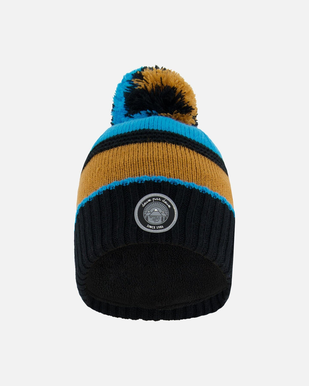 Bonnet en maille bleu, noir et cannelle