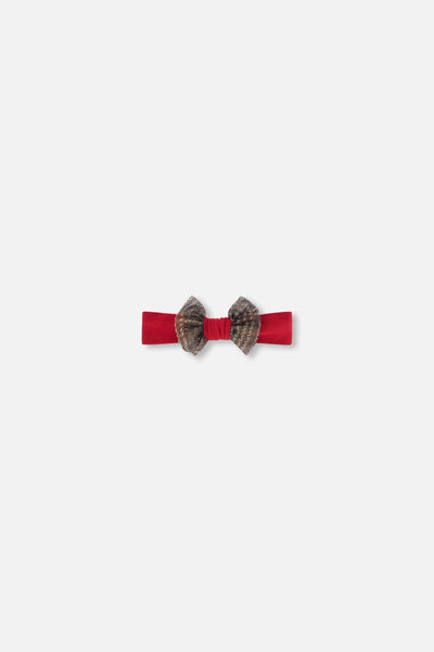 Bandeau avec nœud en tulle pailleté, motif écossais rouge